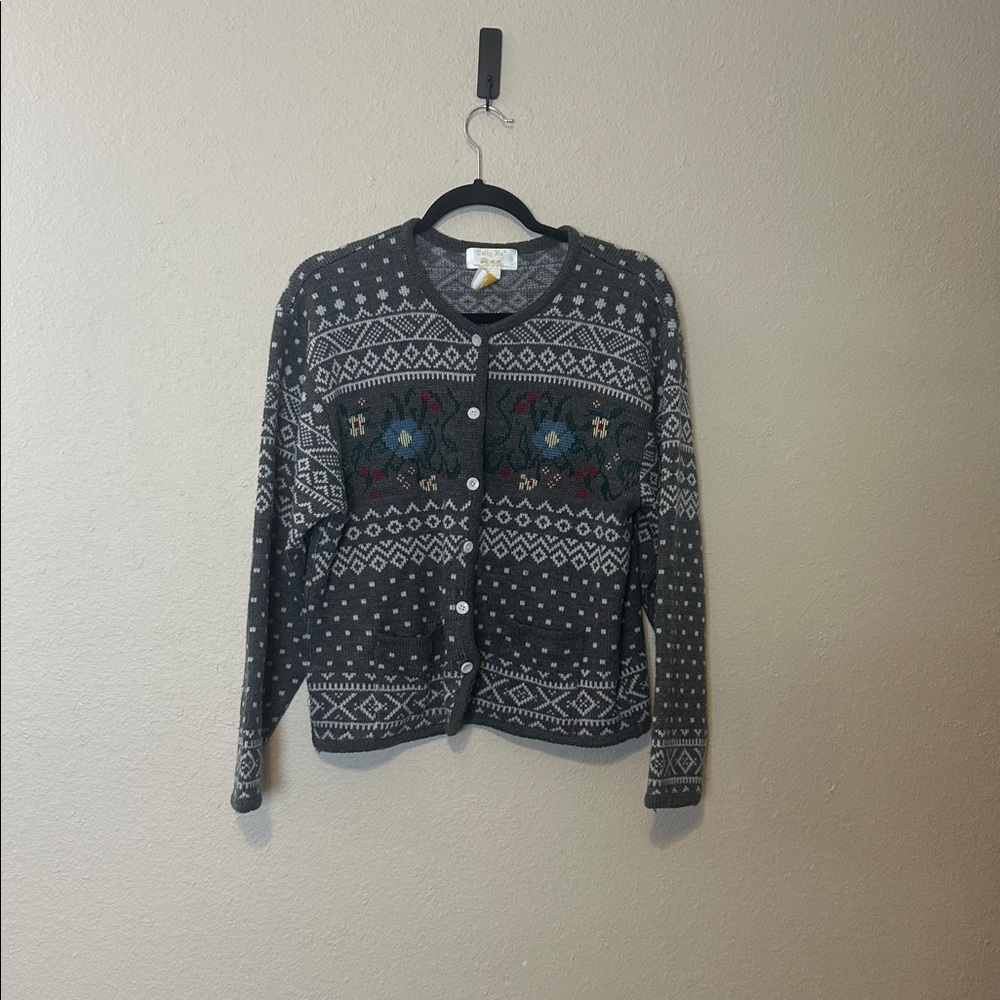 Vintage Tally-Ho Cardigan Sweater Floral Granny Sweater Size Large